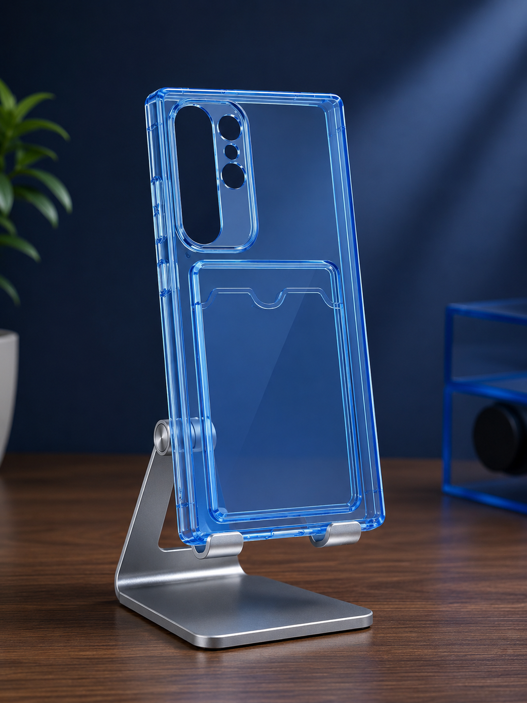 Premium Transparent Blue Card Holder Samsung Case